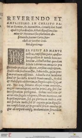 Reverendo et amplissimo in Christo Patri ac Domino, D. Ioanni Pico, Cœnobij diui Petri apud Erphordienseis, [...]