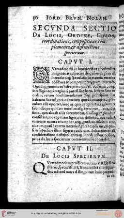 Secunda Sectio de Locis, Ordine, Chaos