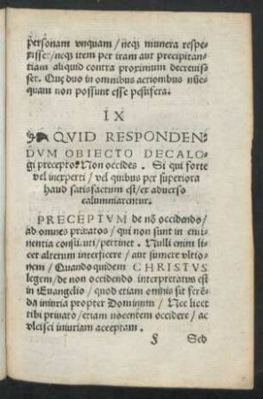 IX Quid Respondendum Obiecto Decalogi precepto. Non occides ...