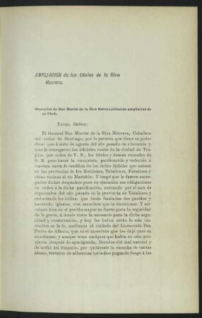 Ampliación de los títulos de la Riva Herrera.