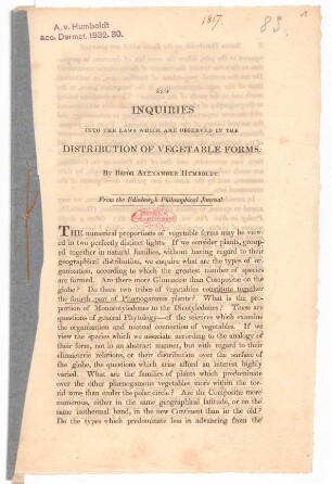 New inquiries into the laws wich are observed in the distribution of vegetable forms.