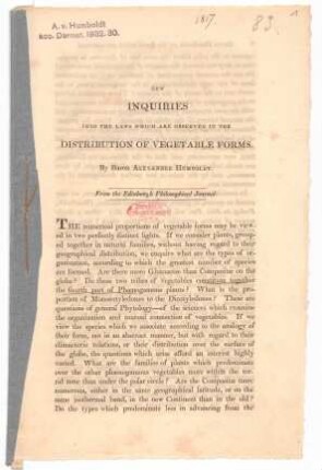 New inquiries into the laws wich are observed in the distribution of vegetable forms.