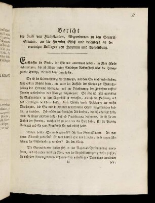 1-22, Bericht des Bailli von Flachslanden, ...
