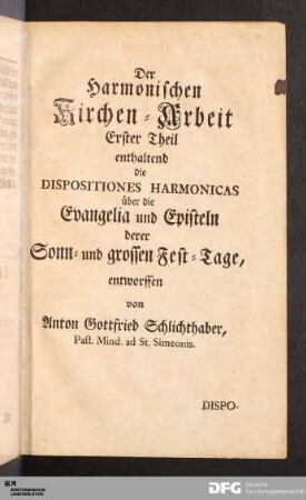 Der Harmonischen Kirchen-Arbeit Erster Theil