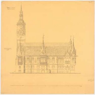 Rathaus, Breslau Umbau: Aufriss der Südfassade, Maßstabsleiste