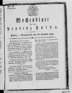 Nr. 52, Ausgabe vom 26. Dezember 1829