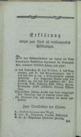 Erklärung einiger zum Theil oft vorkommender Abkürzungen.