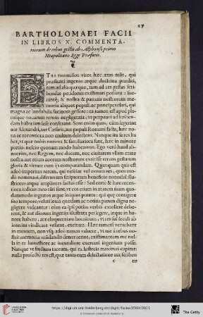 Bartholomaei facii in libros X commentariorum de rebus gestis ab Alphonso primo Neapolitano Rege Praefatio