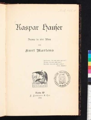 Kaspar Hauser : Drama in vier Akten