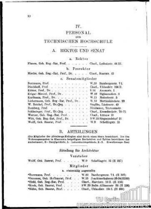 IV. Personal der Technischen Hochschule