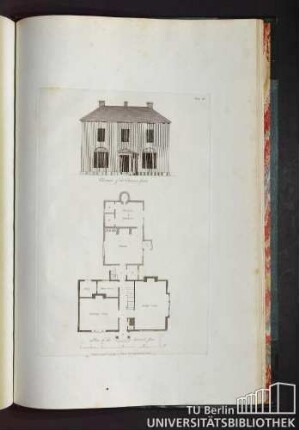 Plate 37. Elevation of the Entrance front. Plan of the Ground floor.