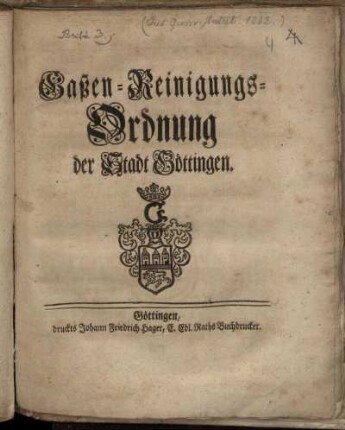 Gaßen-Reinigungs-Ordnung der Stadt Göttingen