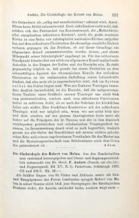 331-332 [Rezension] Anders, Fritz, Die Christologie des Robert von Melun