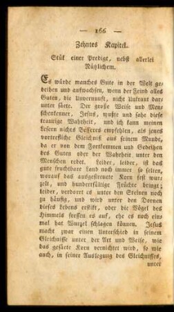 Zehntes Kapitel. Stük einer Predigt, nebst allerlei Nützlichem.