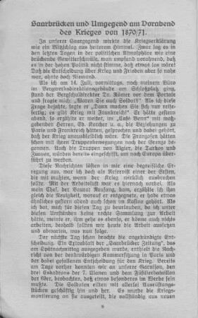 Saarbrücken und Umgegend am Vorabend des Krieges von 1870/71.