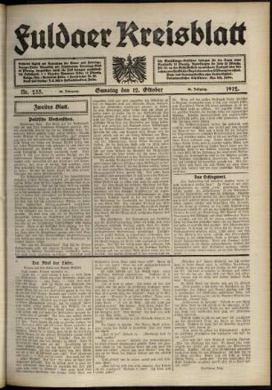 Zweite Ausgabe vom Samstag, den 12. Oktober 1912.