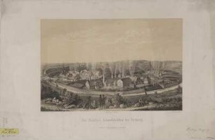 Ansicht der Muldenhütten bei Freiberg, Lithographie, um 1855 : Die Muld'nern Schmelzhütten bei Freiberg / N. d. Natur gez. v. C. W. L. Lith. v. C. W. Arldt. - Freiberg : J. G. Engelhardt , [um 1855]. - 1 Kunstbl. : getönte Lithogr. ; 43 x 28 cm