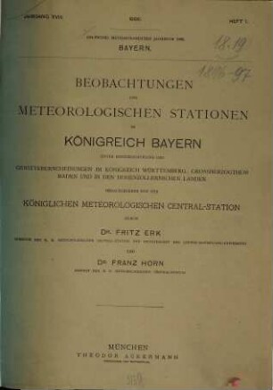 Beobachtungen der meteorologischen Stationen im Königreich Bayern : im Jahre .... 18. 1896