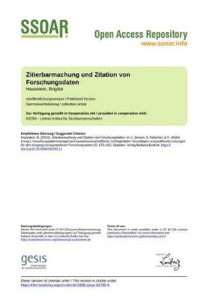 Zitierbarmachung und Zitation von Forschungsdaten
