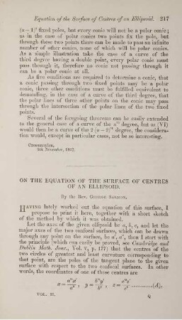 On the equation of the surface of centres of an ellipsoid.