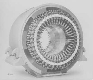 Ständer eines vierpoligen Generators von 18500 kVA mit Stabwicklung (Brown, Boveri und Cie. AG) : Technikgeschichte | Elektrotechnik | Erzeugung elektrischer Energien | Gleich- und Wechselstromgeneratoren, Turbogeneratoren