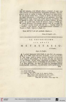 Al chiarissimo Sig. Abate Metastasio