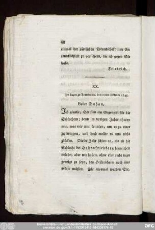 XX. Im Lager zu Trautenau, den 10ten Oktober 1745.