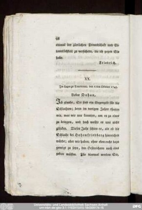 XX. Im Lager zu Trautenau, den 10ten Oktober 1745.