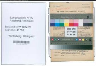 Entnazifizierung Hildegard Winterberg , geb. 07.05.1908 (Lehrerin)
