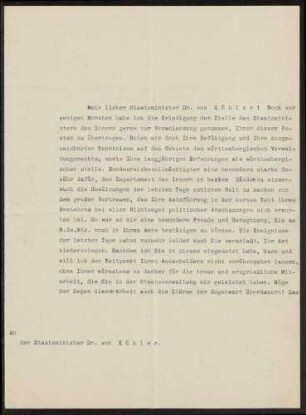 Briefwechsel mit König Wilhelm II., Herzog Albrecht und Herzog Philipp von Württemberg