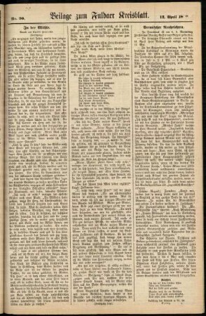 Zweite Ausgabe vom Samstag, den 12. April 1879.