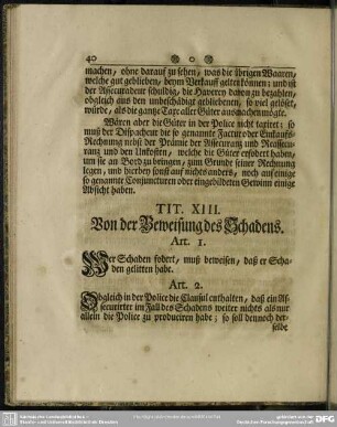 Tit. XIII. Von der Beweisung des Schadens