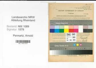 Entnazifizierung Arnold Pennartz , geb. 09.07.1891 (Unterbrandmeister)