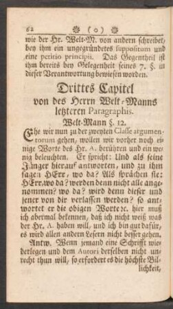 Drittes Capitel von des Herrn Welt-Manns letzteren Paragraphis.