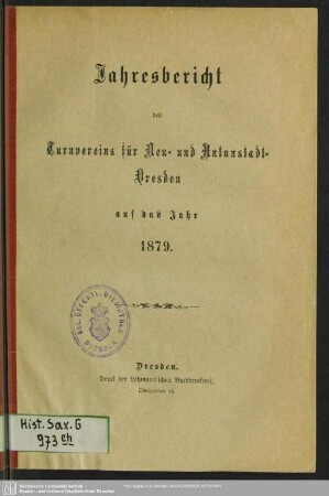 1879: Jahresbericht des Turnvereins für Neu- und Antonstadt-Dresden : auf das Jahr ...