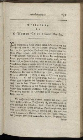 Erklärung des 6. Waaren-Calculations-Buchs