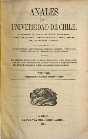 Anales de la Universidad de Chile : memorias científicas y literarias. 18. 1861