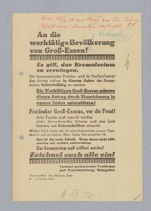 "An die werktätige Bevölkerung von Groß-Essen!"