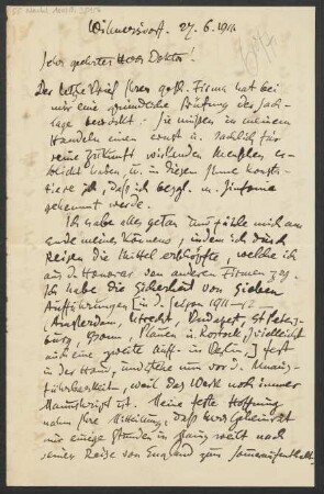 Brief an B. Schott's Söhne : 27.06.1911