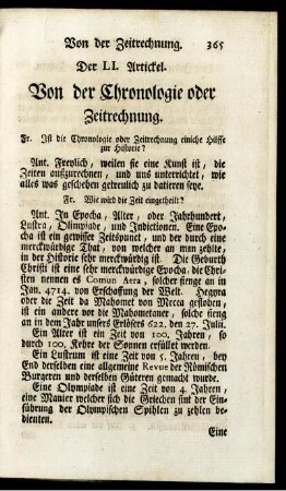 Der LI. Artickel. Von der Chronologie oder Zeitrechnung.