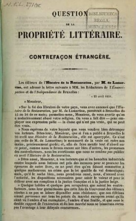 Question de la propriété littéraire : contrefaçon étrangère