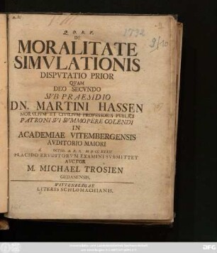 De Moralitate Simvlationis : Dispvtatio Prior