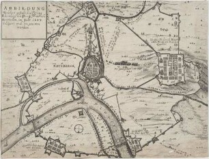 ABBILDUNG/ Welcher gestalt die Festung/ Rheinberg von Printz Friderich/ Henrichen, im Jahr 1633./ belägert und eingenomen/ worden.