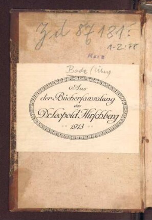 Exlibris: Aus der Büchersammlung des Dr. Leopold Hirschberg, 1913