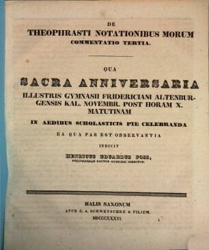 De Theophrasti notationibus morum : Commentatio I - IV. 3