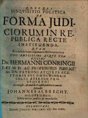 Dissertatio Politica De Forma Iudiciorum In Republica Recte Instituenda