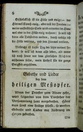 Gebethe und Lieder bey dem heiligen Meßopfer.