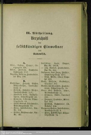 II. Einwohnerverzeichnis : II. Abtheilung. Verzeichniß der selbstständigen Einwohner von Rodewisch