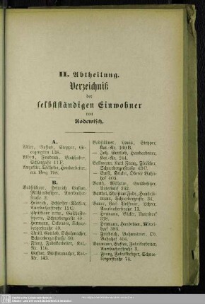 II. Einwohnerverzeichnis : II. Abtheilung. Verzeichniß der selbstständigen Einwohner von Rodewisch