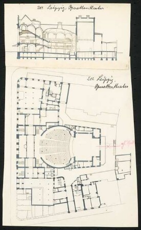 Central-Theater, Leipzig: Grundriss und Längsschnitt